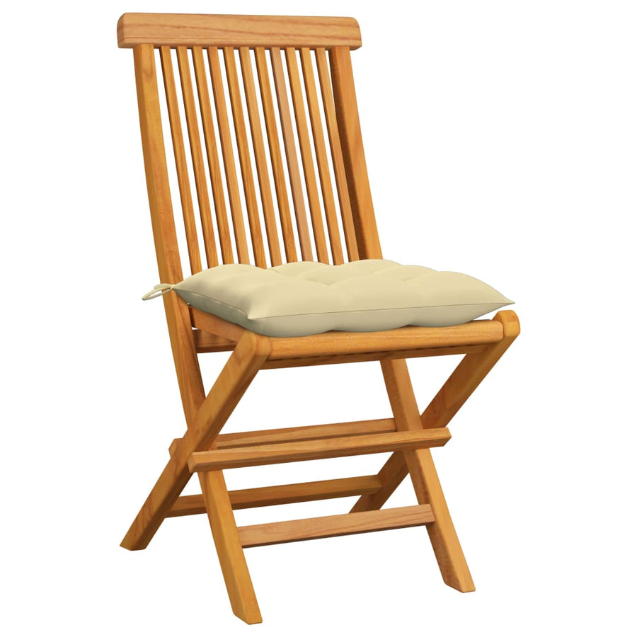 Folding Chairs with Cream White Cushions 6 pcs Solid Teak Wood