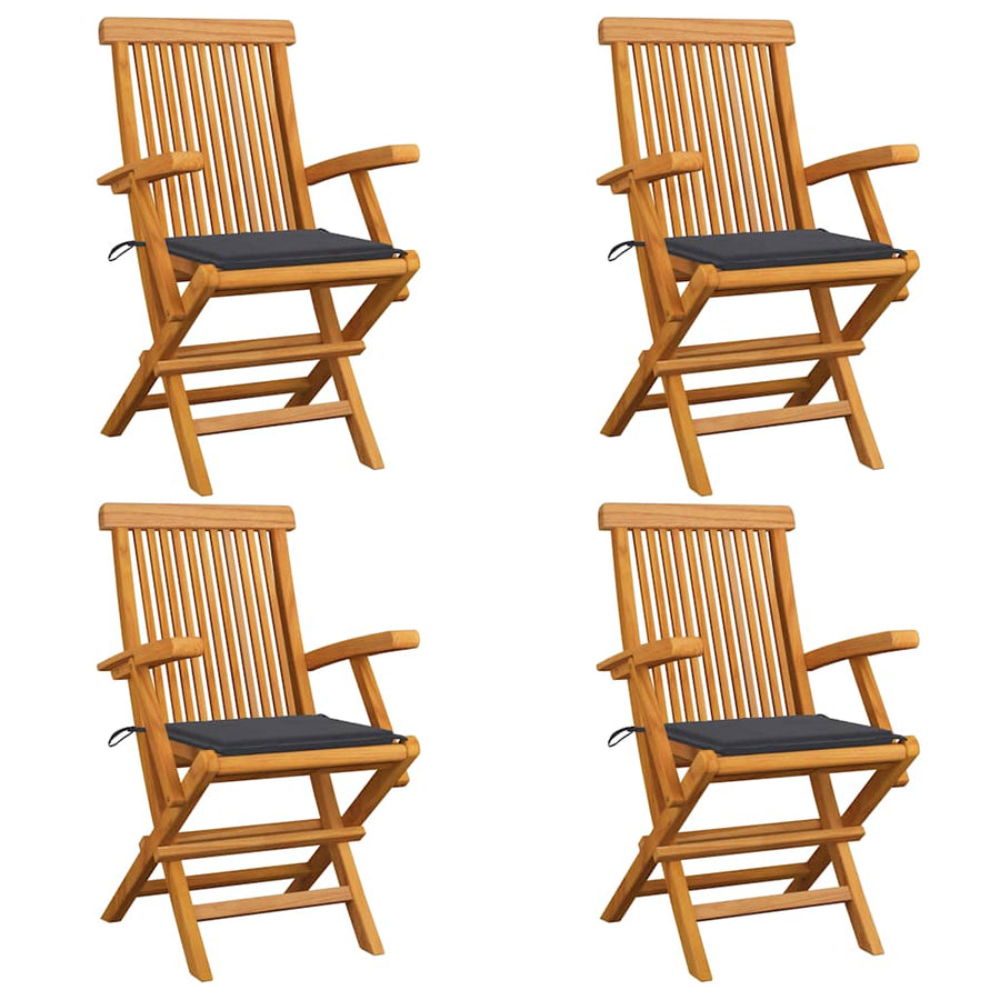 Folding Chairs with Anthracite Cushions 4 pcs Solid Teak Wood