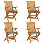 Folding Chairs with Grey Cushions 4 pcs Solid Teak Wood
