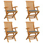Folding Chairs with Grey Cushions 4 pcs Solid Teak Wood