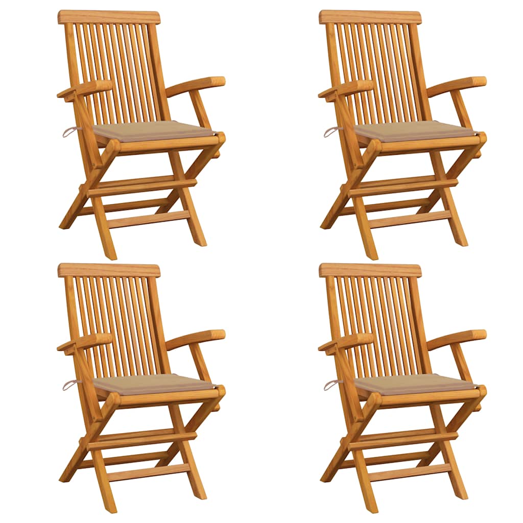 Garden Chairs with Beige Cushions 4 pcs Solid Teak Wood