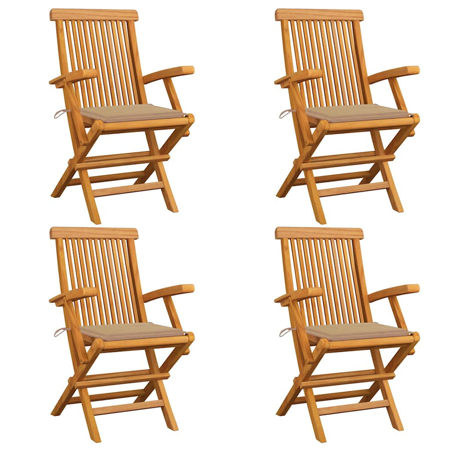 Folding Chairs with Beige Cushions 4 pcs Solid Teak Wood
