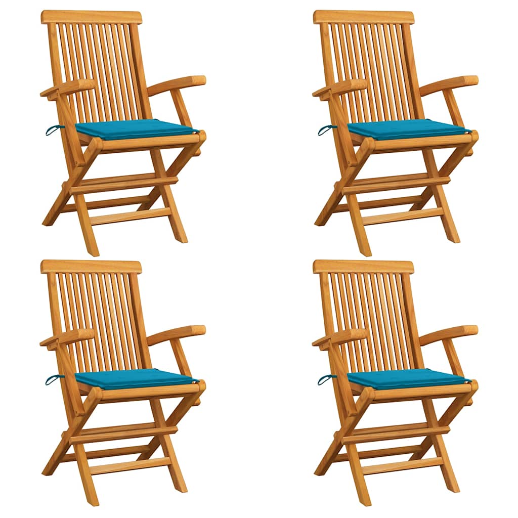 Folding Chairs with Blue Cushions 4 pcs Solid Teak Wood