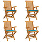 Folding Chairs with Blue Cushions 4 pcs Solid Teak Wood