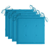Folding Chairs with Blue Cushions 4 pcs Solid Teak Wood