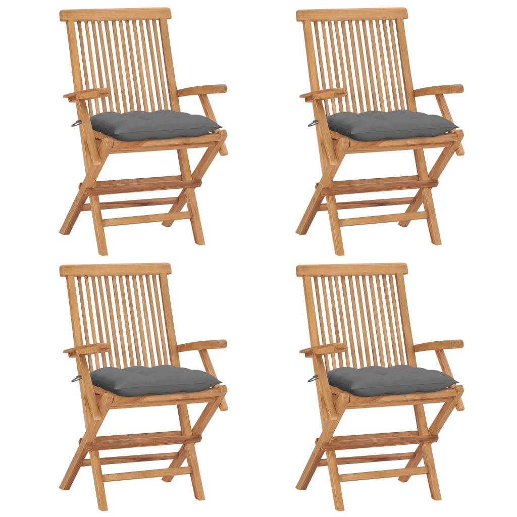 Garden Chairs with Grey Cushions 4 pcs Solid Teak Wood