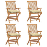 Garden Chairs with Cream White Cushions 4 pcs Solid Teak Wood