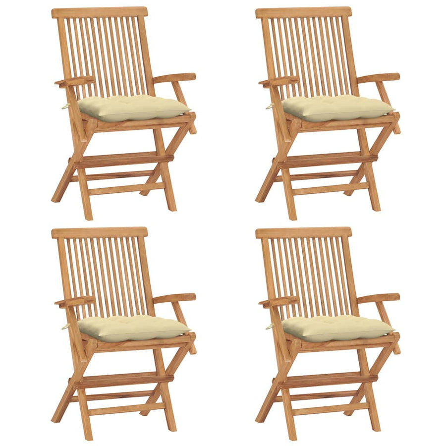 Folding Chairs with Cream White Cushions 4 pcs Solid Teak Wood