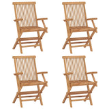 Garden Chairs with Cream White Cushions 4 pcs Solid Teak Wood - Low Angle