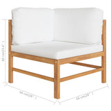 Corner Sofa with Cream Cushions Solid Teak Wood - 45-Degree Angle