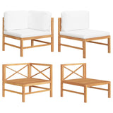 2 Piece Garden Lounge Set with Cream Cushions Teak Wood