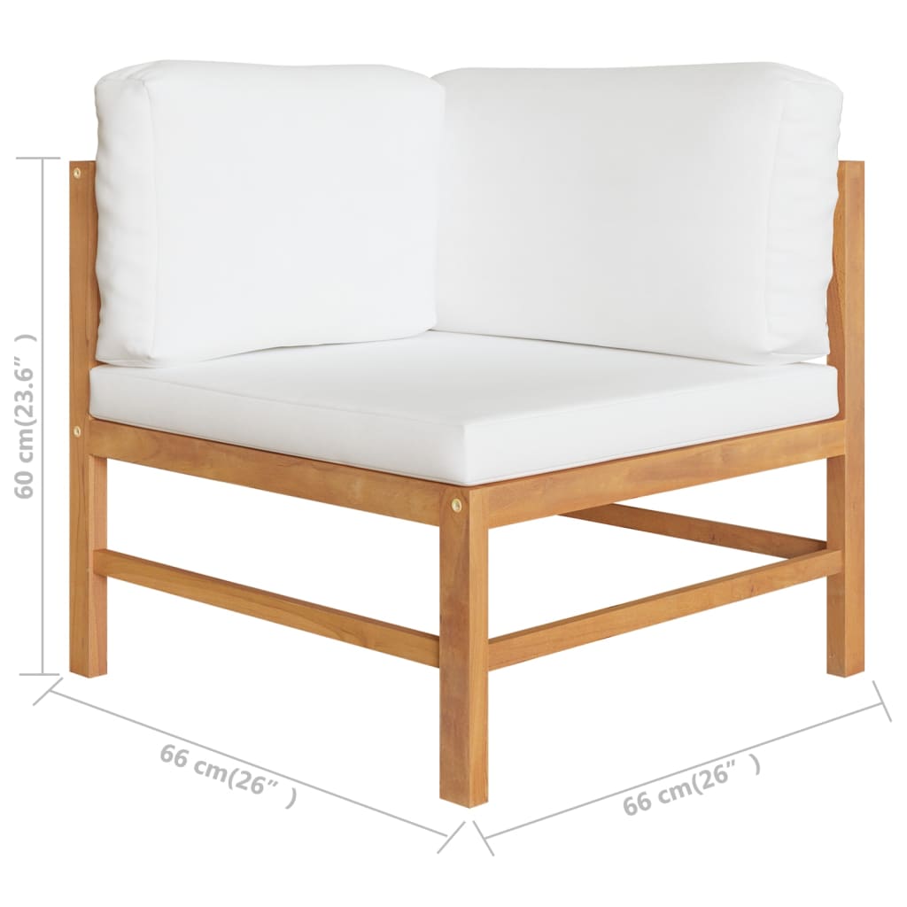 2 Piece Garden Lounge Set with Cream Cushions Teak Wood