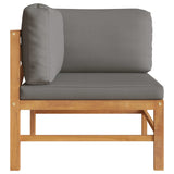 Corner Sofa with Dark Grey Cushions Solid Teak Wood - Front View