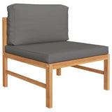 3 Piece Garden Lounge Set with Dark Grey Cushions Teak Wood - Front View