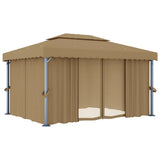 Gazebo with Curtain 4x3 m Taupe Aluminium - Front View