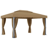 Gazebo with Curtain 4x3 m Taupe Aluminium - Top-Down View