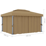Gazebo with Curtain 4x3 m Taupe Aluminium - Close-Up Angle