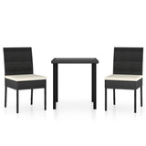 3 Piece Garden Dining Set Poly Rattan Black - Front View