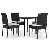 5 Piece Garden Dining Set Poly Rattan Black - Front View