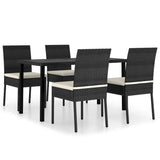 5 Piece Garden Dining Set Poly Rattan Black - Front View
