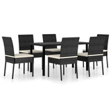 7 Piece Garden Dining Set Poly Rattan Black - Front View