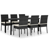 7 Piece Garden Dining Set Poly Rattan Black - Front View