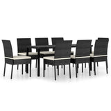 9 Piece Garden Dining Set Poly Rattan Black - Front View