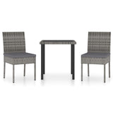 3 Piece Garden Dining Set Poly Rattan Grey - Front View