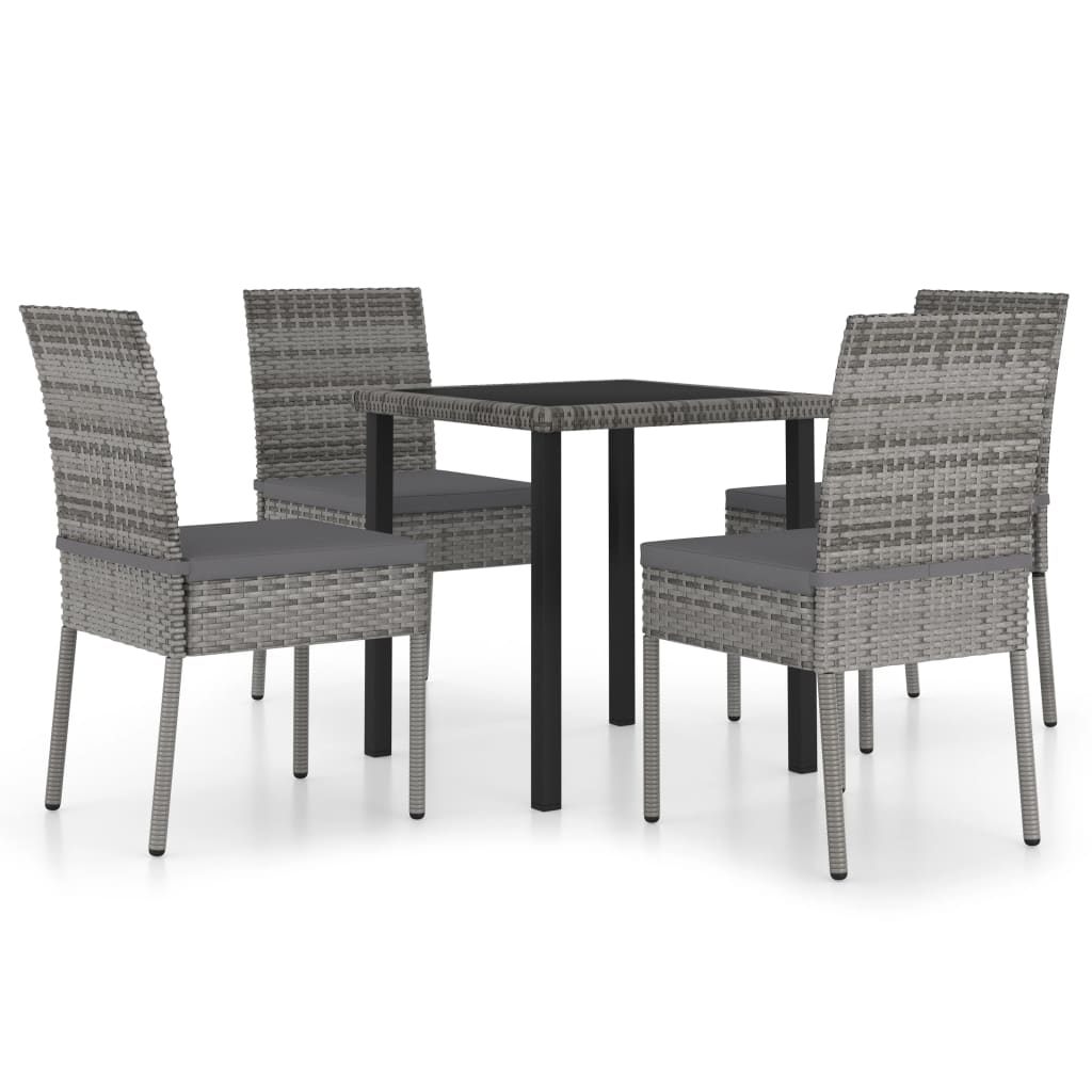 5 Piece Garden Dining Set Poly Rattan Grey