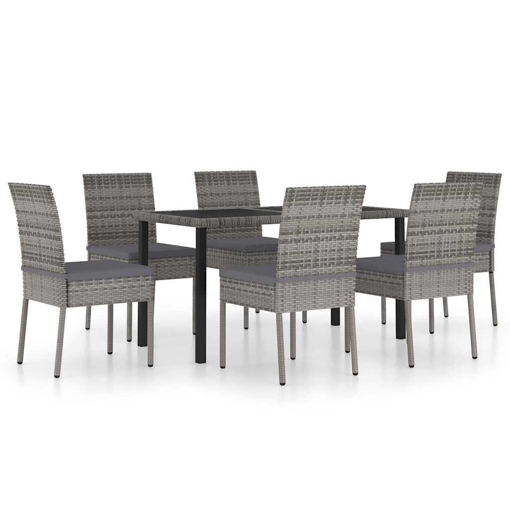 7 Piece Garden Dining Set Poly Rattan Grey