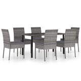 7 Piece Garden Dining Set Poly Rattan Grey - Front View