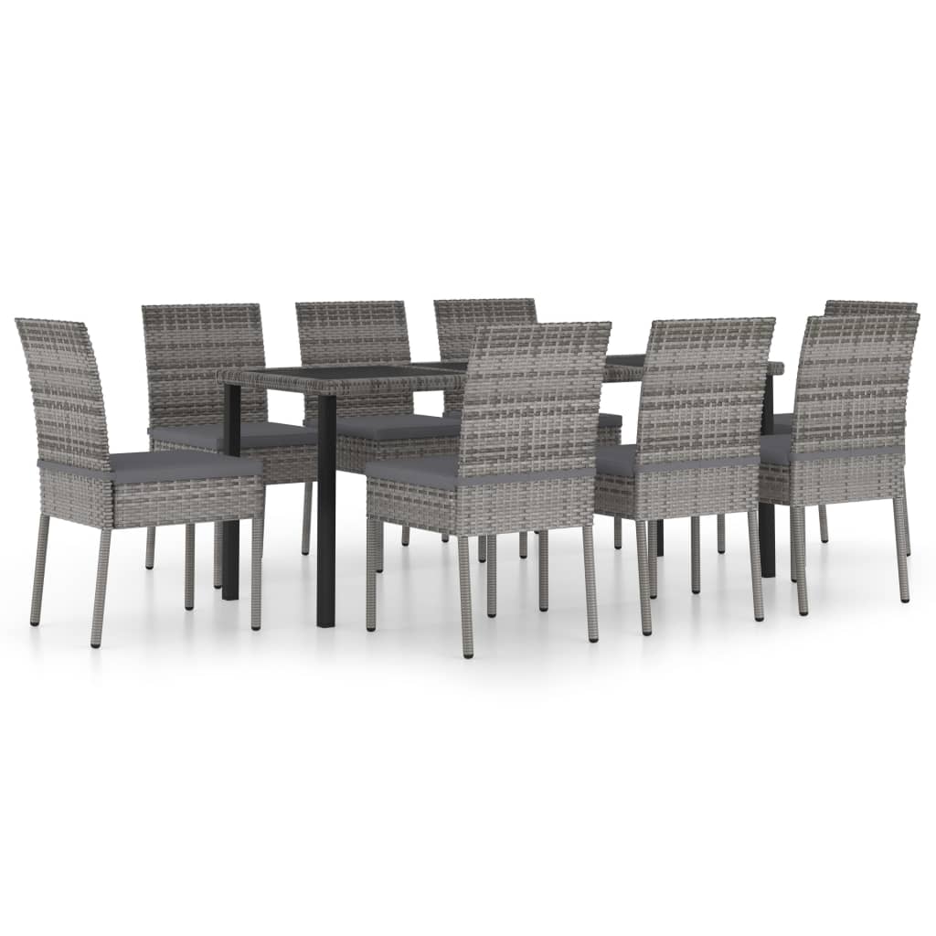 9 Piece Garden Dining Set Poly Rattan Grey