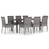 9 Piece Garden Dining Set Poly Rattan Grey