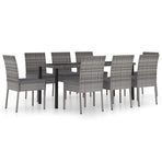 9 Piece Garden Dining Set Poly Rattan Grey