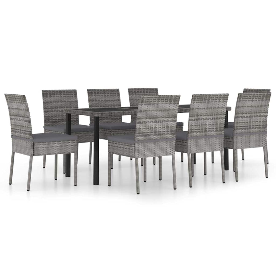 9 Piece Garden Dining Set Poly Rattan Grey
