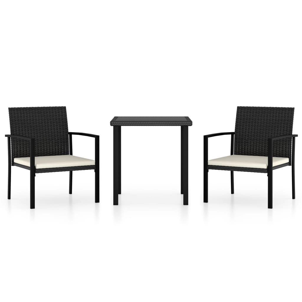 3 Piece Garden Dining Set Poly Rattan Black