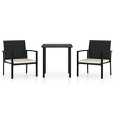 3 Piece Garden Dining Set Poly Rattan Black - Front View