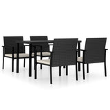 5 Piece Garden Dining Set Poly Rattan Black - Front View