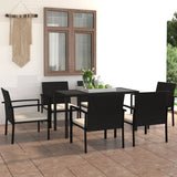 7 Piece Garden Dining Set Poly Rattan Black