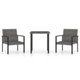 3 Piece Garden Dining Set Poly Rattan Grey - Front View