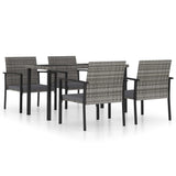 5 Piece Garden Dining Set Poly Rattan Grey - Front View