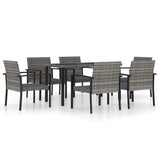 7 Piece Garden Dining Set Poly Rattan Grey - Front View