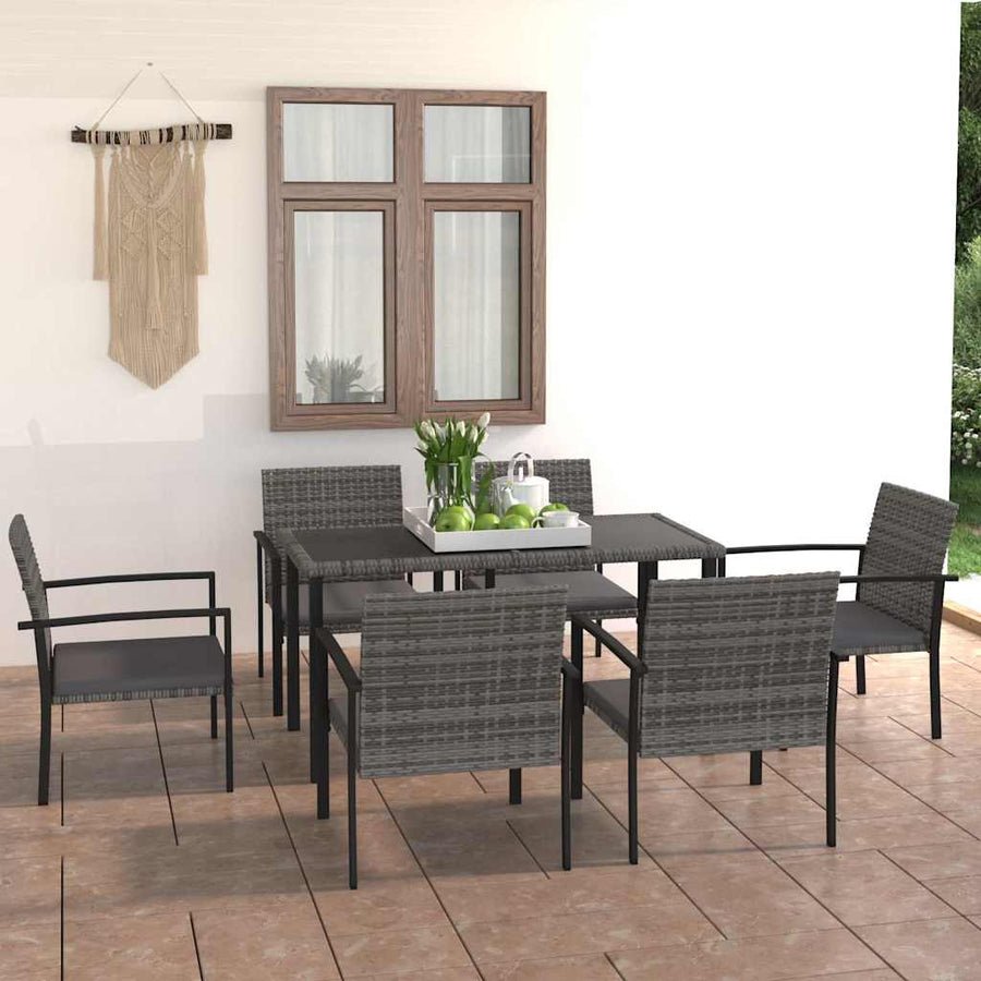 7 Piece Garden Dining Set Poly Rattan Grey