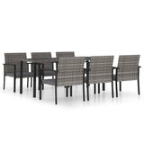 7 Piece Garden Dining Set Poly Rattan Grey - Front View