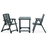 3 Piece Folding Bistro Set Plastic Green - Front View