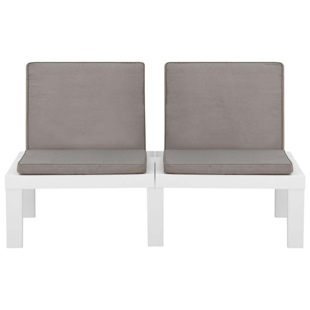 Garden Lounge Bench with Cushion Plastic White