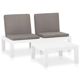 2 Piece Garden Lounge Set with Cushions Plastic White - Front View