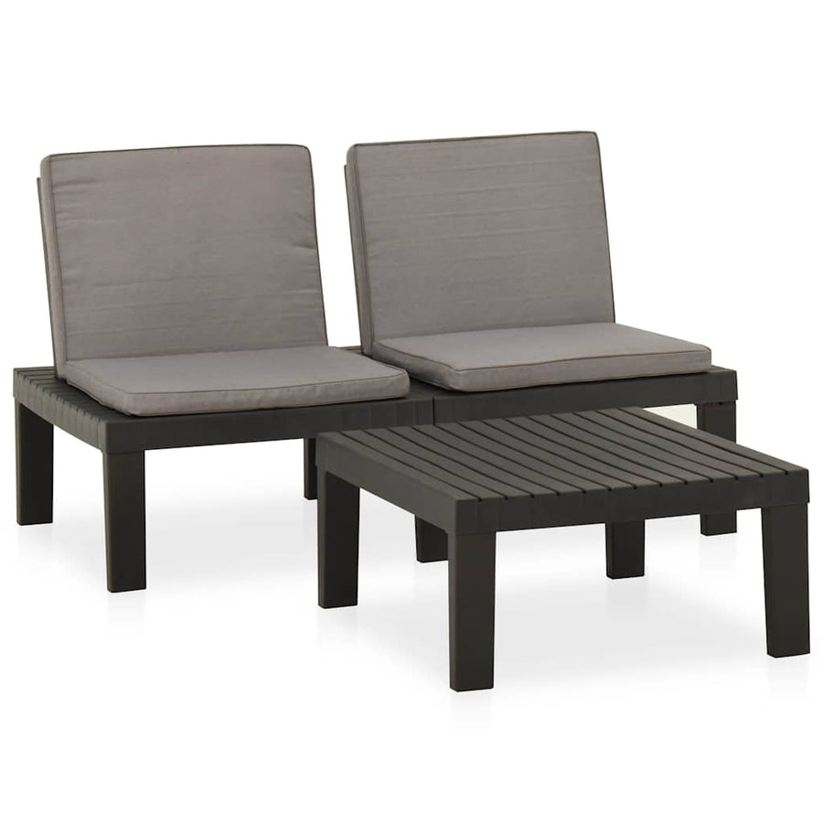 2 Piece Garden Lounge Set with Cushions Plastic Grey