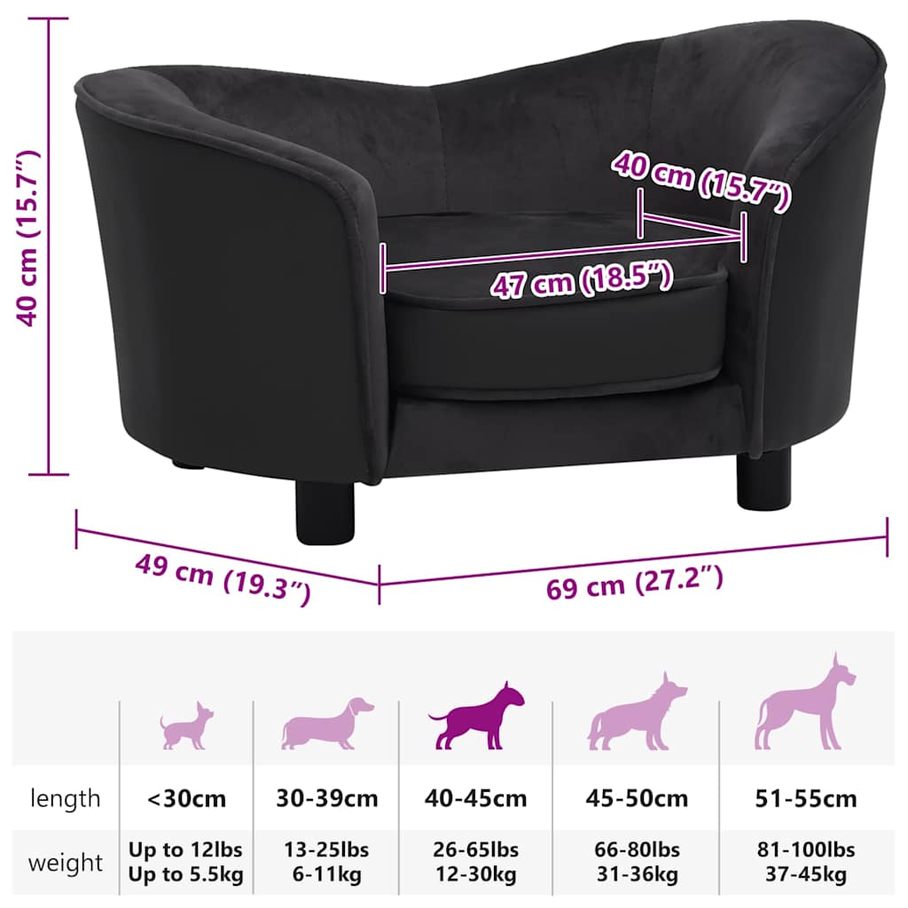 Dog Sofa Black 69x49x40 cm Plush and Faux Leather