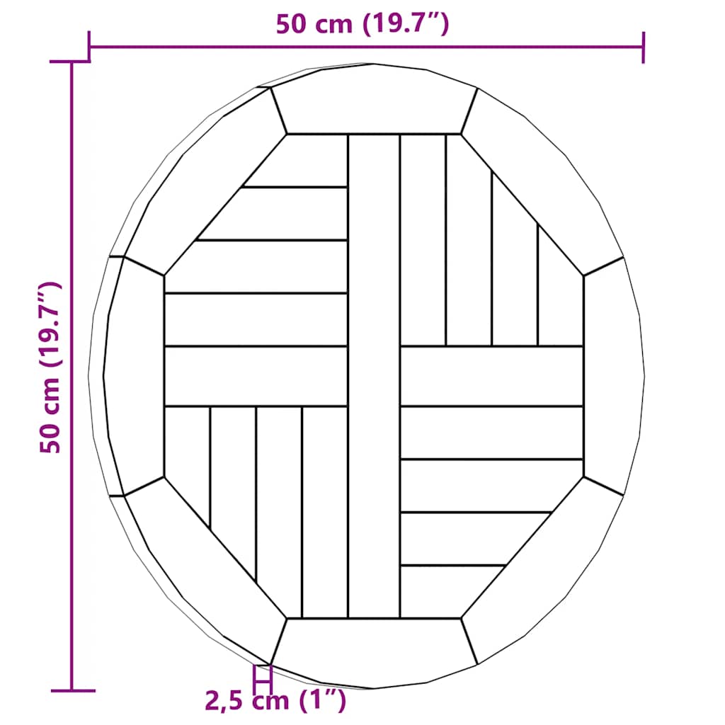 Table Top Solid Teak Wood Round 2.5 cm 50 cm